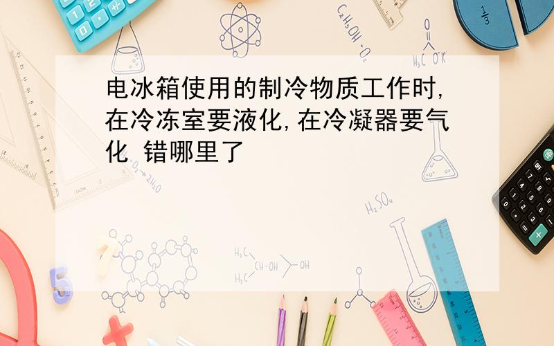 电冰箱使用的制冷物质工作时,在冷冻室要液化,在冷凝器要气化 错哪里了