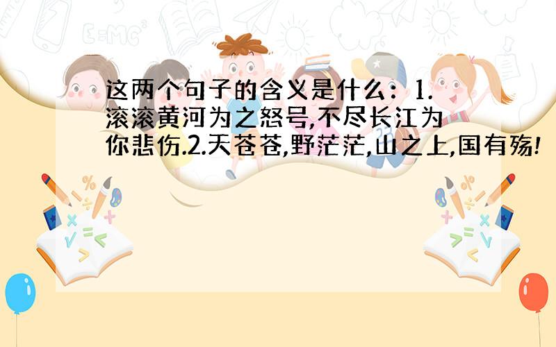 这两个句子的含义是什么：1.滚滚黄河为之怒号,不尽长江为你悲伤.2.天苍苍,野茫茫,山之上,国有殇!