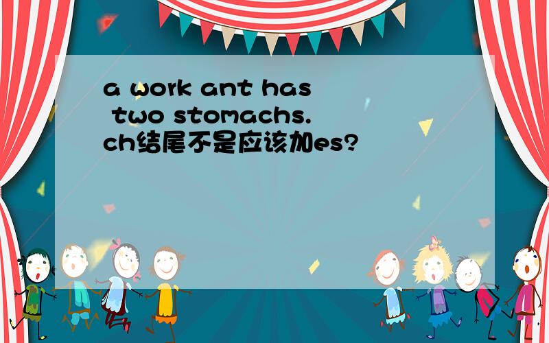 a work ant has two stomachs.ch结尾不是应该加es?