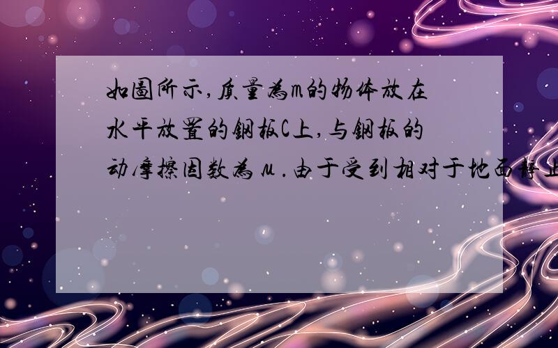 如图所示,质量为m的物体放在水平放置的钢板C上,与钢板的动摩擦因数为μ.由于受到相对于地面静止的光滑导槽A、B的控制,物