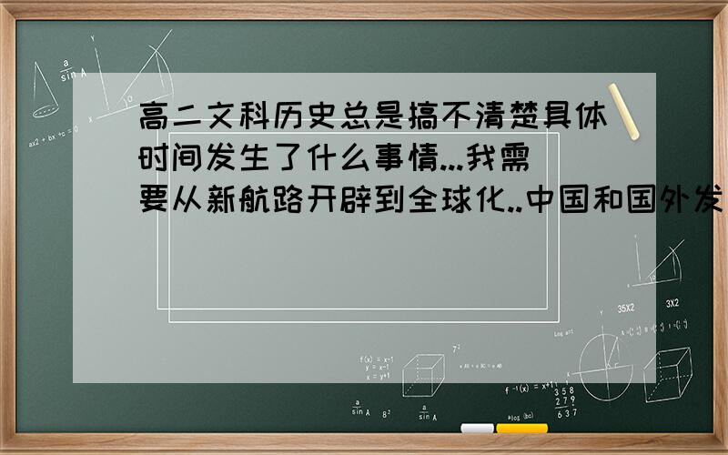 高二文科历史总是搞不清楚具体时间发生了什么事情...我需要从新航路开辟到全球化..中国和国外发生的一系列大事,类似革命啊