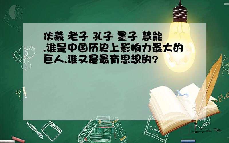 伏羲 老子 孔子 墨子 慧能,谁是中国历史上影响力最大的巨人,谁又是最有思想的?