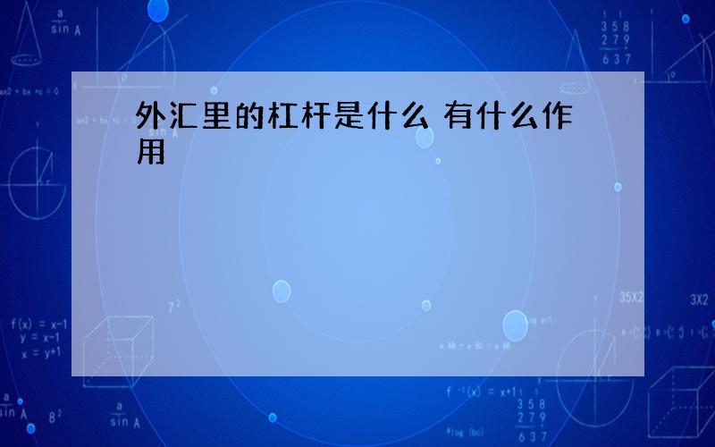 外汇里的杠杆是什么 有什么作用