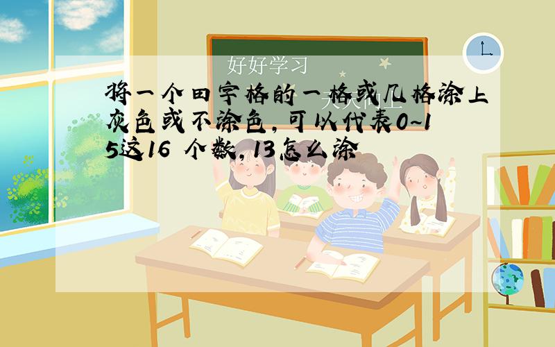 将一个田字格的一格或几格涂上灰色或不涂色,可以代表0~15这16 个数,13怎么涂