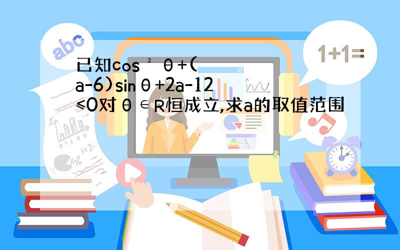 已知cos²θ+(a-6)sinθ+2a-12≤0对θ∈R恒成立,求a的取值范围