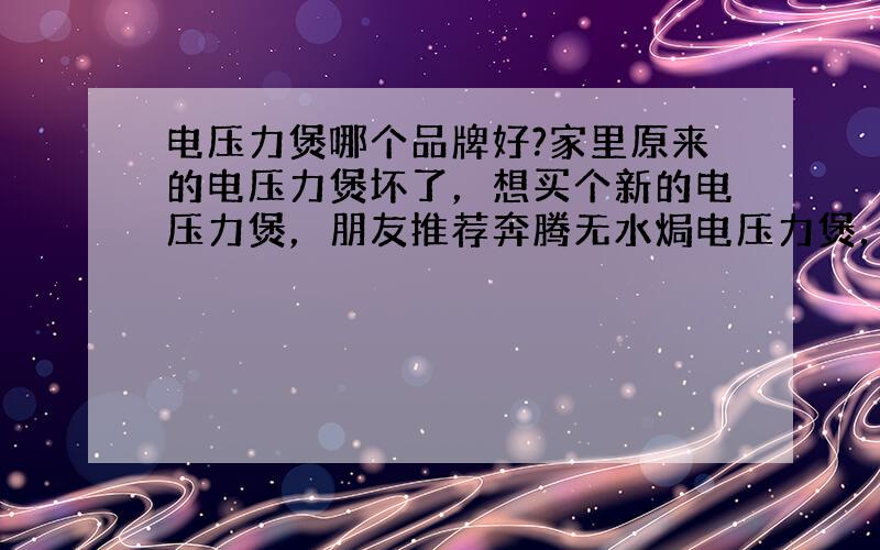 电压力煲哪个品牌好?家里原来的电压力煲坏了，想买个新的电压力煲，朋友推荐奔腾无水焗电压力煲，有用过的介绍下