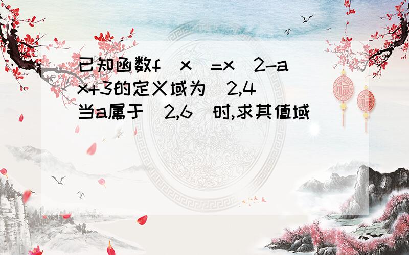 已知函数f(x)=x^2-ax+3的定义域为[2,4] 当a属于[2,6]时,求其值域