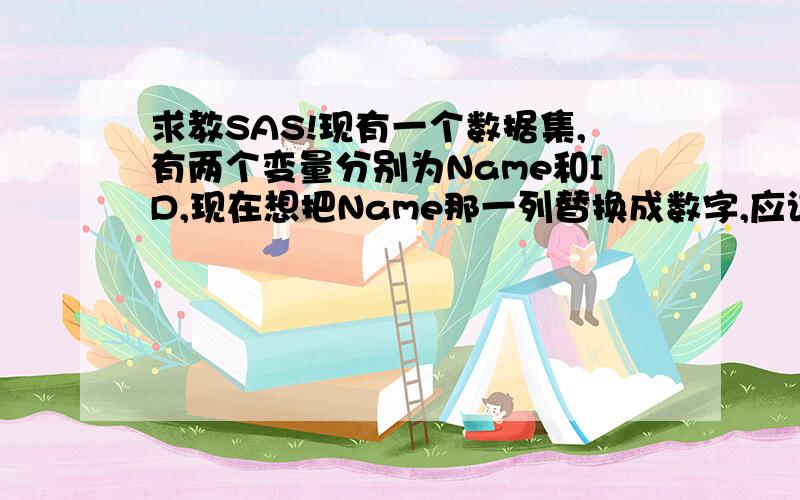 求教SAS!现有一个数据集,有两个变量分别为Name和ID,现在想把Name那一列替换成数字,应该怎么写coding?比