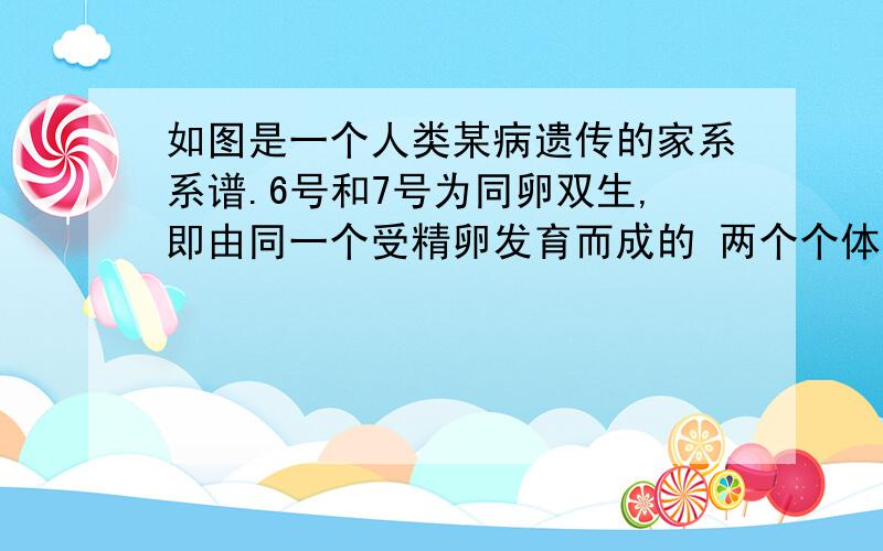 如图是一个人类某病遗传的家系系谱.6号和7号为同卵双生,即由同一个受精卵发育而成的 两个个体；8号和9号