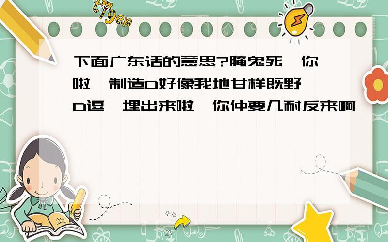 下面广东话的意思?腌鬼死佐你啦,制造D好像我地甘样既野,D逗飚埋出来啦,你仲要几耐反来啊,