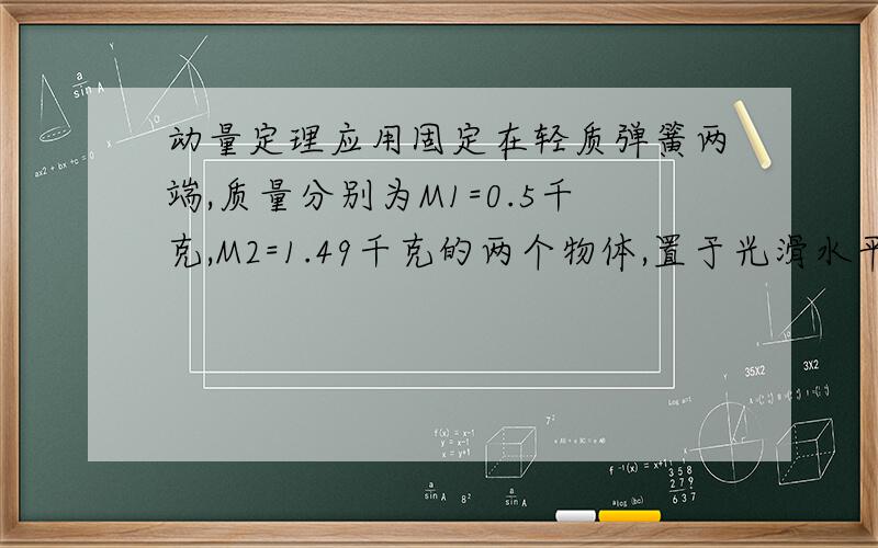 动量定理应用固定在轻质弹簧两端,质量分别为M1=0.5千克,M2=1.49千克的两个物体,置于光滑水平面上 ,M1靠杂光