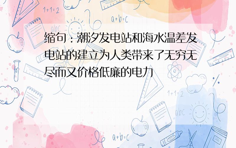 缩句：潮汐发电站和海水温差发电站的建立为人类带来了无穷无尽而又价格低廉的电力