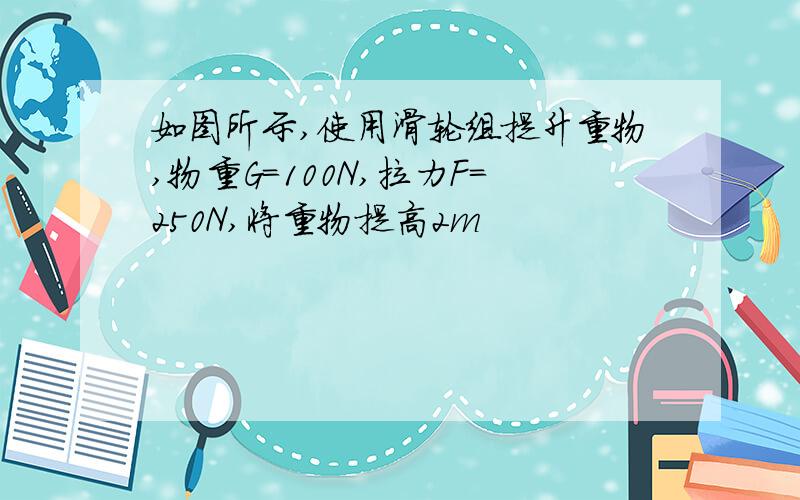 如图所示,使用滑轮组提升重物,物重G=100N,拉力F=250N,将重物提高2m