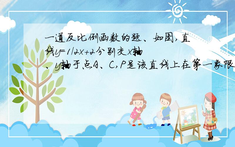 一道反比例函数的题、如图,直线y=1/2x+2分别交x轴、y轴于点A、C,P是该直线上在第一象限内的一点,PB垂直X轴于