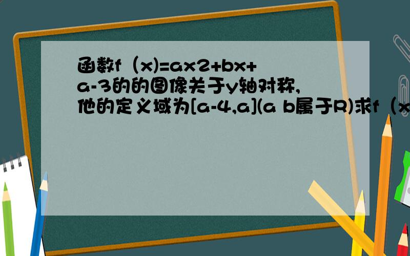 函数f（x)=ax2+bx+a-3的的图像关于y轴对称,他的定义域为[a-4,a](a b属于R)求f（x）值域