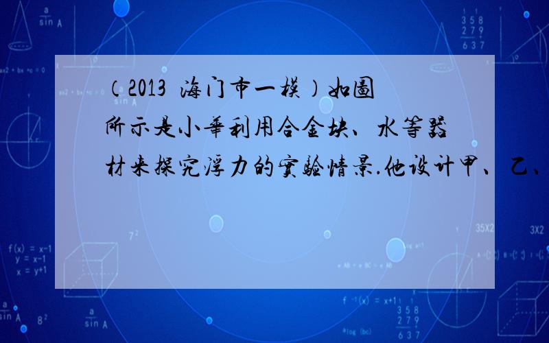 （2013•海门市一模）如图所示是小华利用合金块、水等器材来探究浮力的实验情景．他设计甲、乙、丙所示实验的目的是为了探究