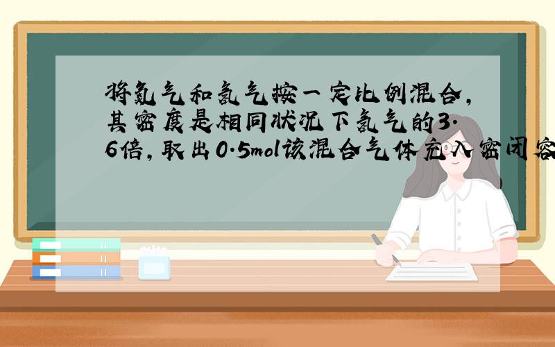 将氮气和氢气按一定比例混合,其密度是相同状况下氢气的3.6倍,取出0.5mol该混合气体充入密闭容器里,使之发生反应并在