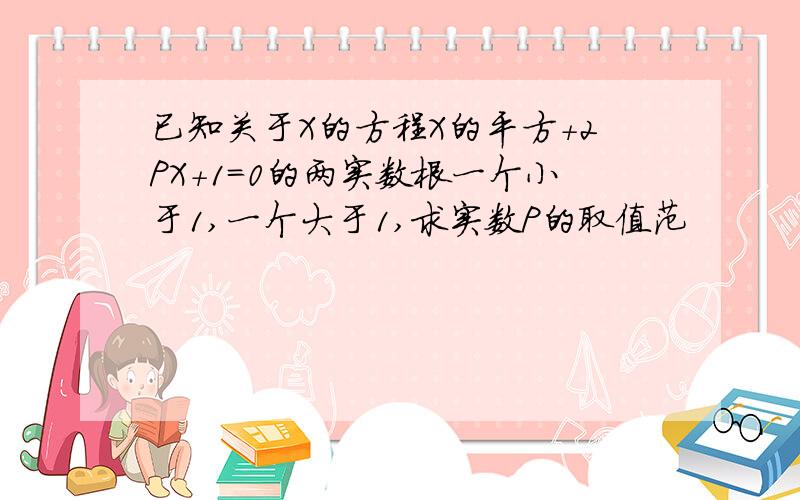 已知关于X的方程X的平方+2PX+1=0的两实数根一个小于1,一个大于1,求实数P的取值范