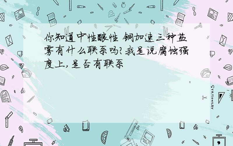 你知道中性酸性 铜加速三种盐雾有什么联系吗?我是说腐蚀强度上,是否有联系