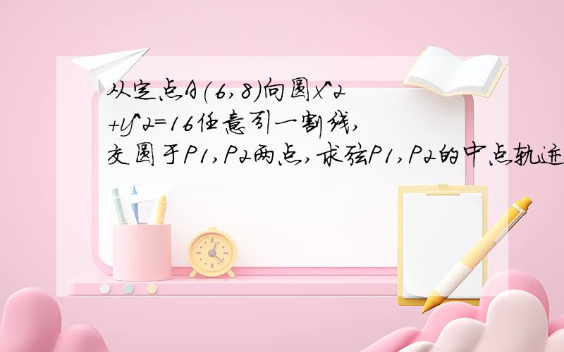 从定点A(6,8)向圆x^2+y^2=16任意引一割线,交圆于P1,P2两点,求弦P1,P2的中点轨迹.