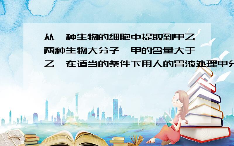 从一种生物的细胞中提取到甲乙两种生物大分子,甲的含量大于乙,在适当的条件下用人的胃液处理甲分解而乙