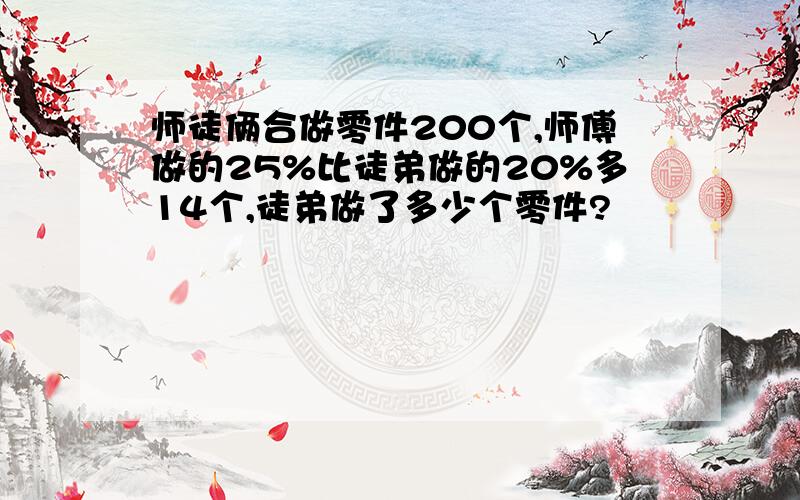 师徒俩合做零件200个,师傅做的25%比徒弟做的20%多14个,徒弟做了多少个零件?