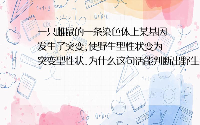 一只雌鼠的一条染色体上某基因发生了突变,使野生型性状变为突变型性状.为什么这句话能判断出野生型为隐性,突变型为显性.