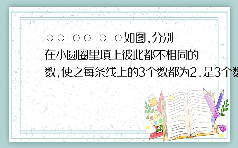 ○○ ○○ ○ ○如图,分别在小圆圈里填上彼此都不相同的数,使之每条线上的3个数都为2.是3个数的和……图发不对，上面的