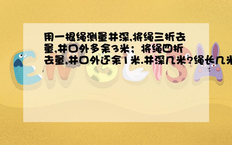 用一根绳测量井深,将绳三折去量,井口外多余3米；将绳四折去量,井口外还余1米.井深几米?绳长几米?