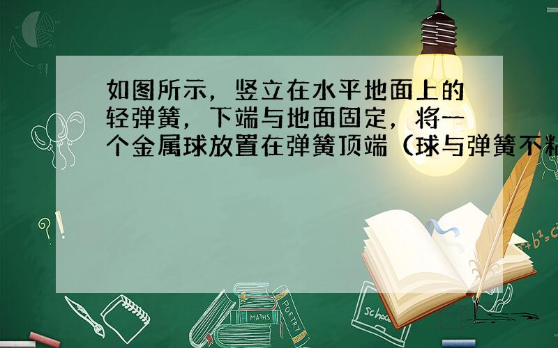 如图所示，竖立在水平地面上的轻弹簧，下端与地面固定，将一个金属球放置在弹簧顶端（球与弹簧不粘连），并用力向下压球，使弹簧