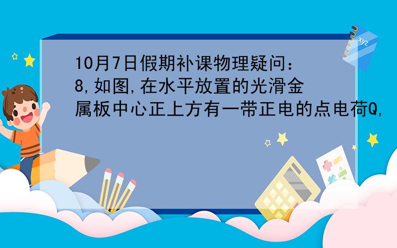 10月7日假期补课物理疑问：8,如图,在水平放置的光滑金属板中心正上方有一带正电的点电荷Q,