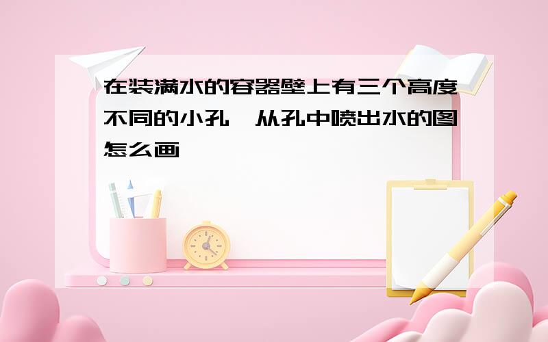 在装满水的容器壁上有三个高度不同的小孔,从孔中喷出水的图怎么画