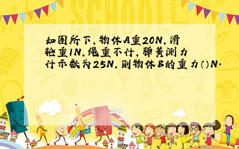 如图所下,物体A重20N,滑轮重1N,绳重不计,弹簧测力计示数为25N,则物体B的重力（）N.