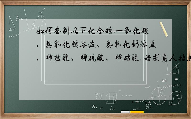 如何鉴别以下化合物：一氧化碳、氢氧化钠溶液、氢氧化钙溶液、稀盐酸、稀硫酸、稀硝酸.请求高人指点.