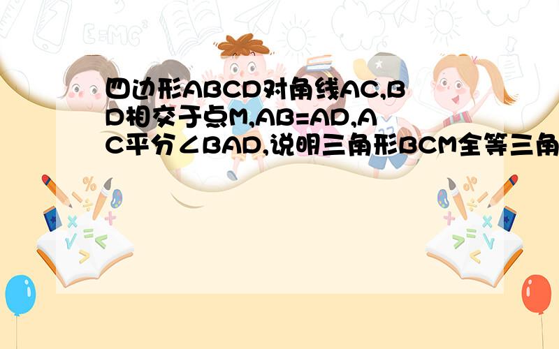 四边形ABCD对角线AC,BD相交于点M,AB=AD,AC平分∠BAD,说明三角形BCM全等三角形DCM理由