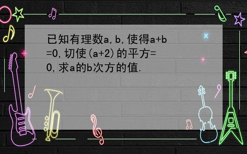 已知有理数a,b,使得a+b=0,切使(a+2)的平方=0,求a的b次方的值.