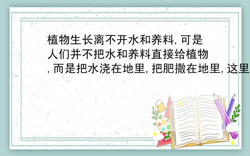 植物生长离不开水和养料,可是人们并不把水和养料直接给植物,而是把水浇在地里,把肥撒在地里,这里为什么