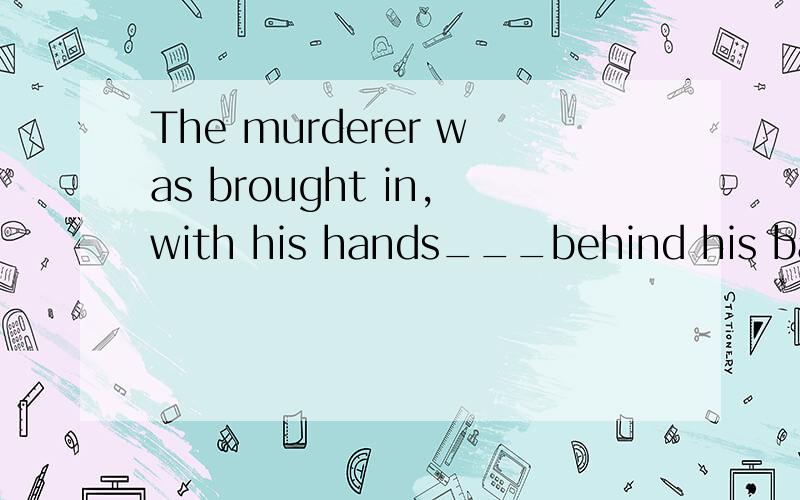 The murderer was brought in,with his hands___behind his back