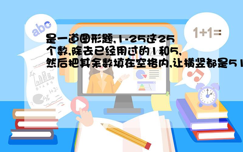 是一道图形题,1-25这25个数,除去已经用过的1和5,然后把其余数填在空格内,让横竖都是51