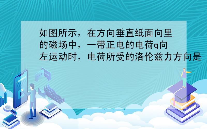 如图所示，在方向垂直纸面向里的磁场中，一带正电的电荷q向左运动时，电荷所受的洛伦兹力方向是（　　）