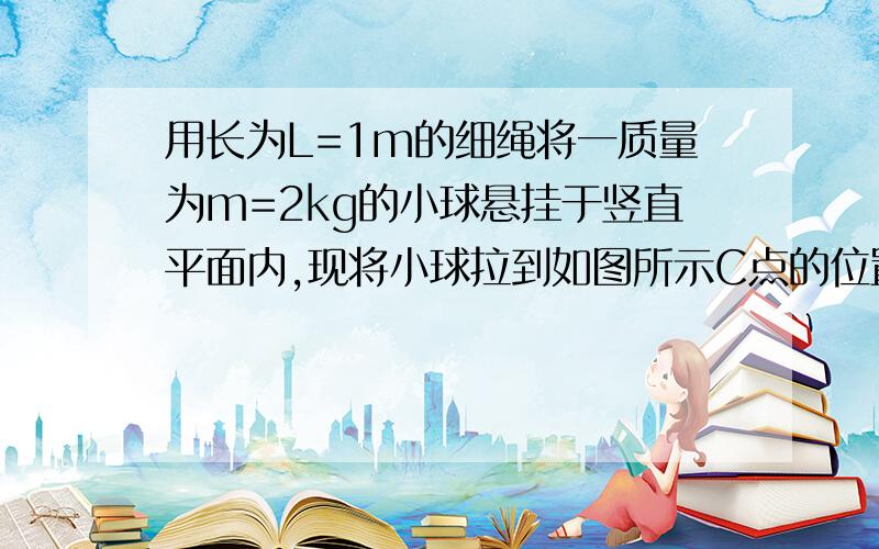 用长为L=1m的细绳将一质量为m=2kg的小球悬挂于竖直平面内,现将小球拉到如图所示C点的位置,绳于竖直方向成60度角,