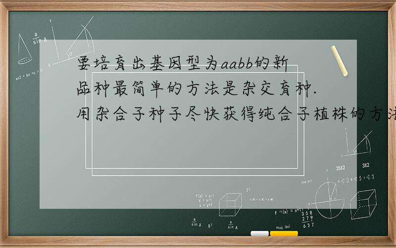 要培育出基因型为aabb的新品种最简单的方法是杂交育种.用杂合子种子尽快获得纯合子植株的方法,是种植