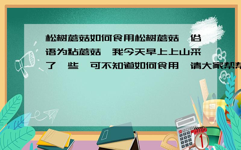 松树蘑菇如何食用松树蘑菇,俗语为粘蘑菇,我今天早上上山采了一些,可不知道如何食用,请大家帮帮忙!