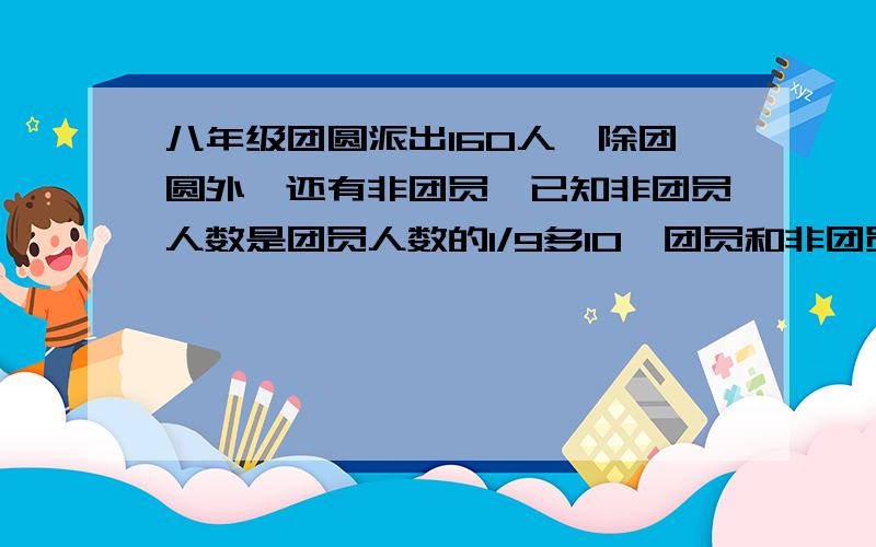 八年级团圆派出160人,除团圆外,还有非团员,已知非团员人数是团员人数的1/9多10,团员和非团员各多少人