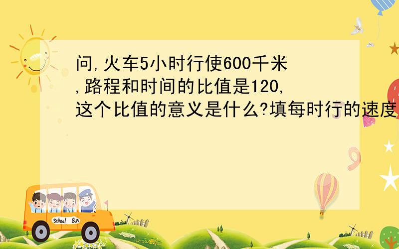 问,火车5小时行使600千米,路程和时间的比值是120,这个比值的意义是什么?填每时行的速度行么?