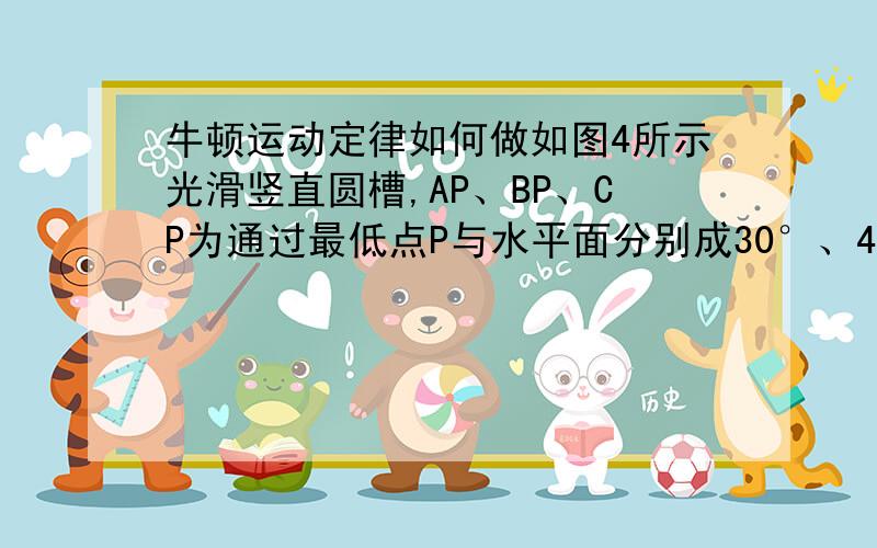 牛顿运动定律如何做如图4所示光滑竖直圆槽,AP、BP、CP为通过最低点P与水平面分别成30°、45°、60°角的三个光滑