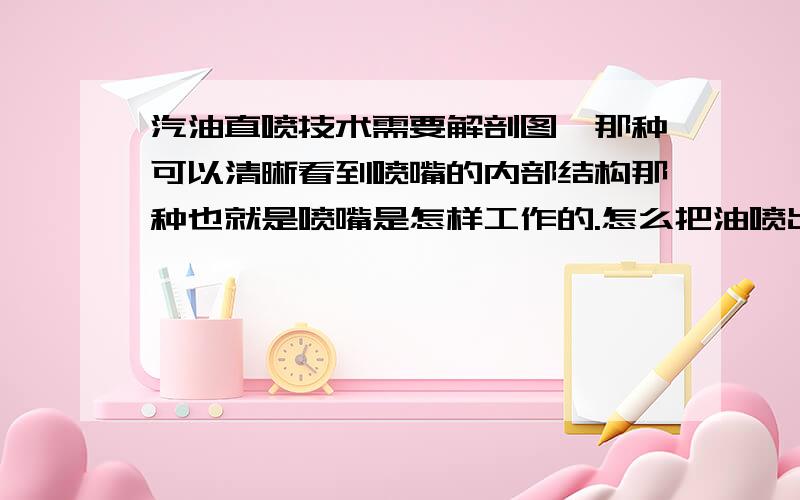 汽油直喷技术需要解剖图,那种可以清晰看到喷嘴的内部结构那种也就是喷嘴是怎样工作的.怎么把油喷出来的,怎样防止汽缸在做工时