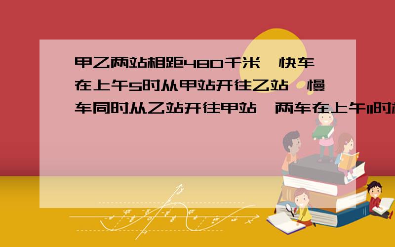 甲乙两站相距480千米,快车在上午5时从甲站开往乙站,慢车同时从乙站开往甲站,两车在上午11时相遇,下午3时快车到达乙站