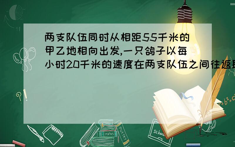 两支队伍同时从相距55千米的甲乙地相向出发,一只鸽子以每小时20千米的速度在两支队伍之间往返联络.