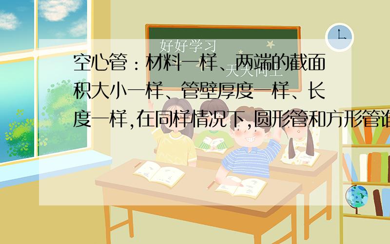 空心管：材料一样、两端的截面积大小一样、管壁厚度一样、长度一样,在同样情况下,圆形管和方形管谁承受的力量大?